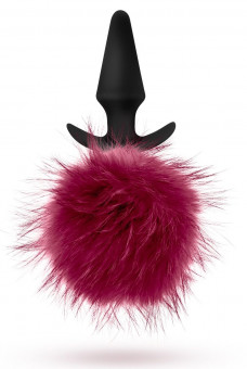 Силиконовая анальная пробка с бордовым заячьим хвостом Fur Pom Pom - 12,7 см., Blush Novelties