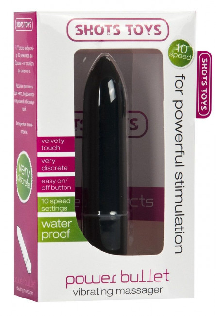Чёрная удлинённая вибропуля Power Bullet Black - 8,3 см., Shots Media BV