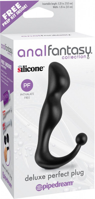 Чёрный С-образный анальный стимулятор Deluxe Perfect Plug - 14 см., Pipedream