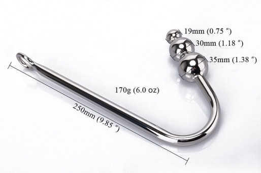 Серебристый анальный крюк с тремя шариками - 25 см., Bior toys