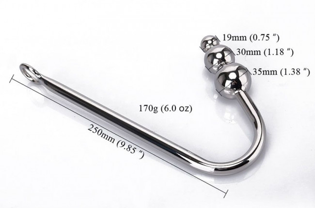 Серебристый анальный крюк с тремя шариками - 25 см., Bior toys