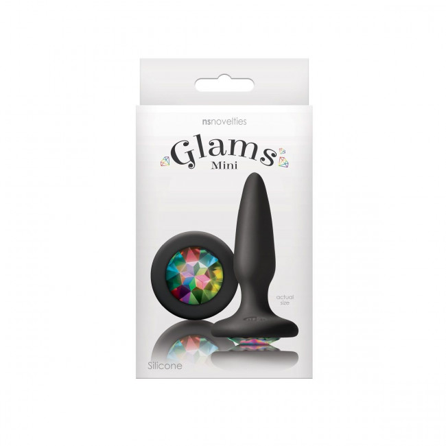 Чёрная анальная пробка с радужным кристаллом Glams Mini Rainbow Gem - 8,4 см., NS Novelties