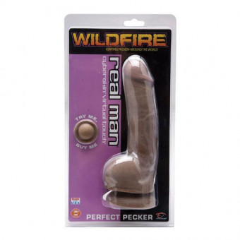 Коричневый фаллоимитатор на присоске Wildfire Real Man CyberSkin Perfect Pecker Dark - 20 см., Topco Sales