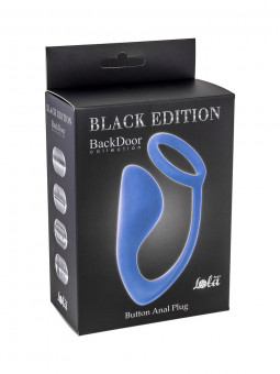 Синее эрекционное кольцо с анальной пробкой Button Anal Plug, Lola toys
