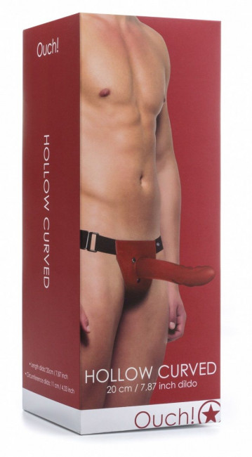 Красный полый страпон Hollow Curved Strap On - 20 см., Shots Media BV
