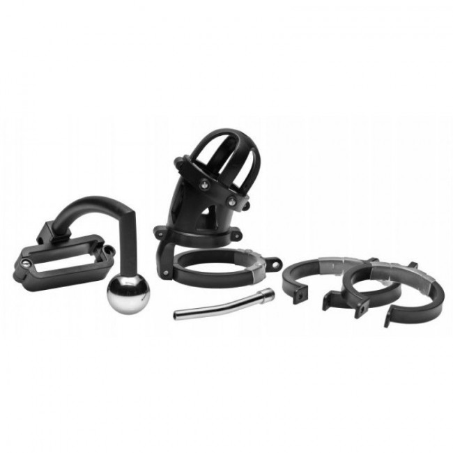 Пояс верности Oppressor Male Confinement Chastity Cage with Ball Clamp and Anal Hook, O-Products