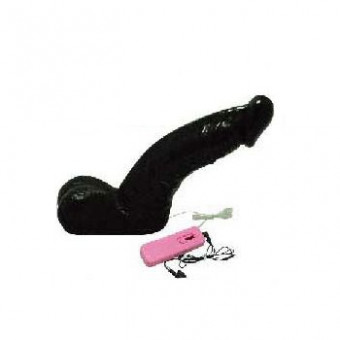 Черный вибромассажер фаллос с мошонкой на выносном пульте - 17 см., Sextoy 2011