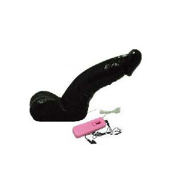 Черный вибромассажер фаллос с мошонкой на выносном пульте - 17 см., Sextoy 2011