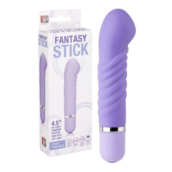 Фиолетовый мини-вибратор с увеличенной головкой и рёбрами NEON FANTASY STICK PURPLE - 11 см., Dream Toys