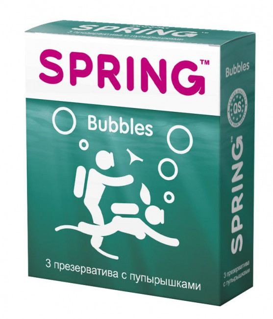 Презервативы SPRING BUBBLES с пупырышками - 3 шт., SPRING