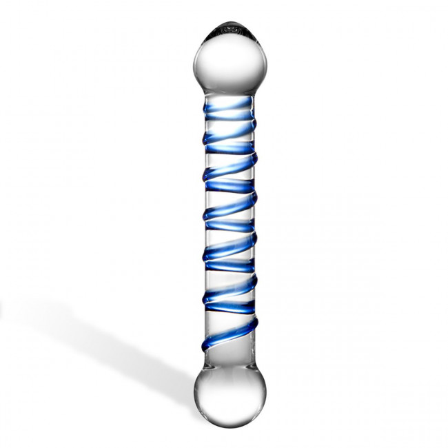 Прозрачный фаллос с голубой спиралью Spiral Dildo - 17 см., Glas Прозрачный фаллос с голубой спиралью Spiral Dildo - 17 см., Glas