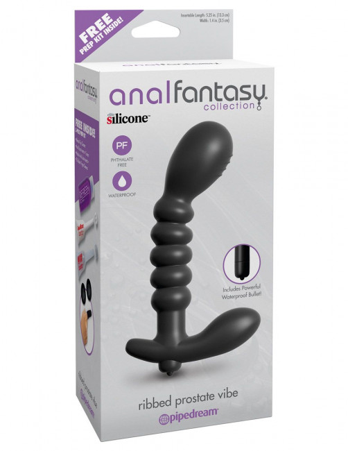 Анальный вибромассажер Ribbed Prostate Vibe - 15,2 см., Pipedream