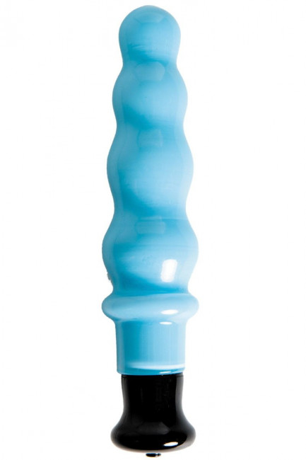 Голубой стеклянный вибратор-ёлочка - 17,5 см., Sexus