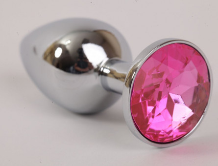 Серебряная металлическая анальная пробка с розовым стразиком - 9,5 см., 4sexdreaM