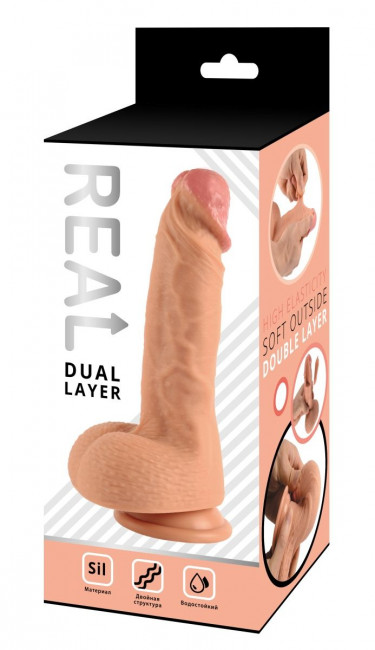 Телесный реалистичный фаллоимитатор Real Dual Layer - 20 см., Real