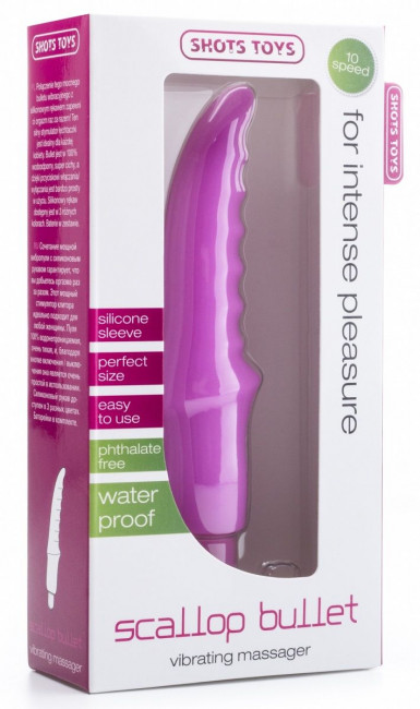 Розовый вибратор Scallop Bullet Pink с рёбрышками - 14 см., Shots Media BV