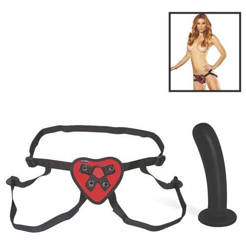 Трусики-джоки с красным сердцем и черным дилдо, 13,5 см, Lux Fetish