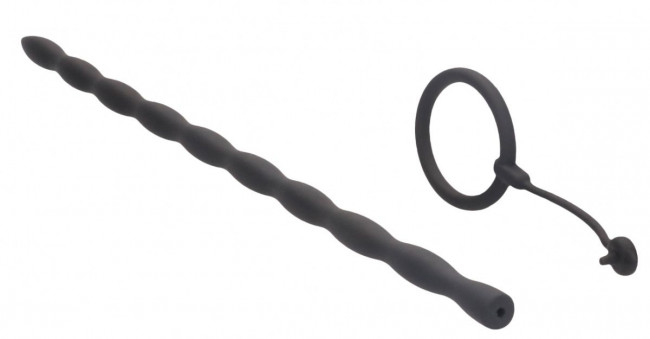 Черный стимулятор уретры с кольцом на головку Silicone Plug & Cock Ring Set Черный стимулятор уретры с кольцом на головку Silicone Plug & Cock Ring Set