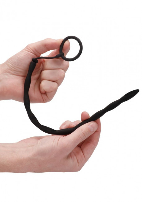 Черный стимулятор уретры с кольцом на головку Silicone Plug & Cock Ring Set Черный стимулятор уретры с кольцом на головку Silicone Plug & Cock Ring Set