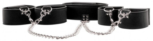 Чёрный двусторонний комплект для бандажа Reversible Collar / Wrist / Ankle Cuffs, Shots Media BV