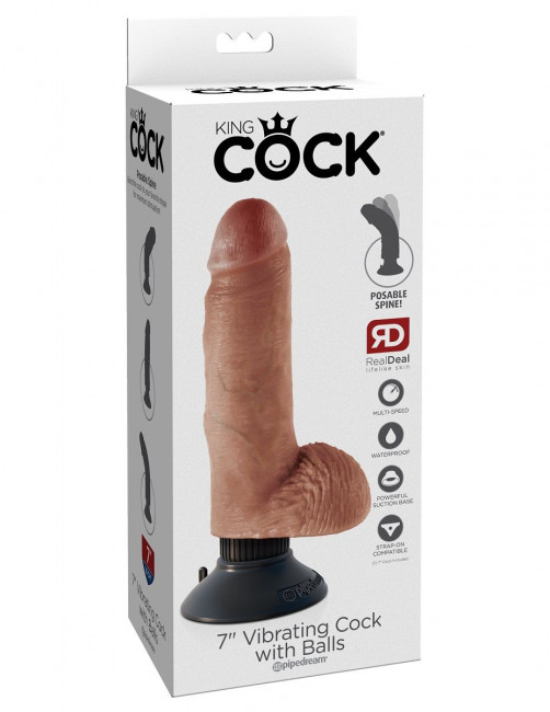 Кофейный вибратор с мошонкой и съемной присоской 7" Vibrating Cock with Balls - 17,8 см., Pipedream Кофейный вибратор с мошонкой и съемной присоской 7" Vibrating Cock with Balls - 17,8 см., Pipedream