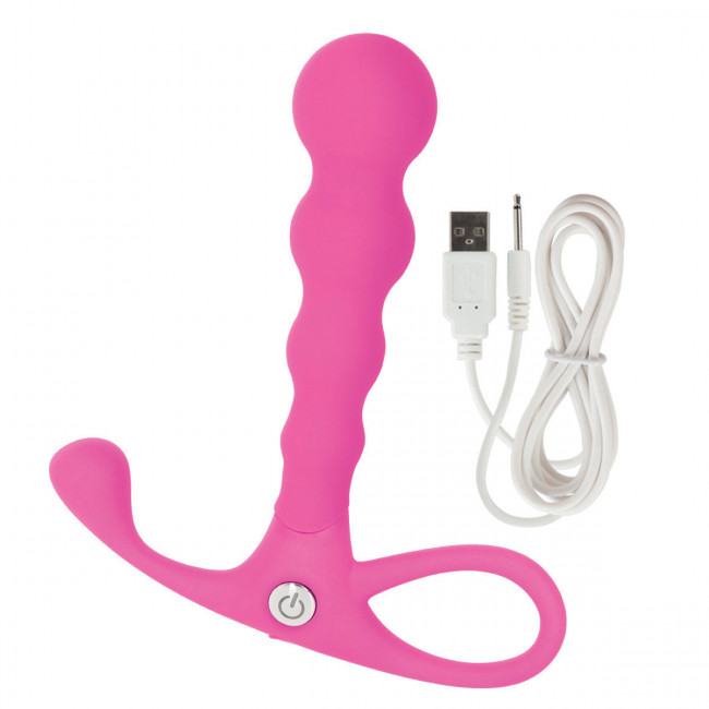 Розовый анальный вибромассажер Embrace Beaded Probes - 9,5 см., California Exotic Novelties