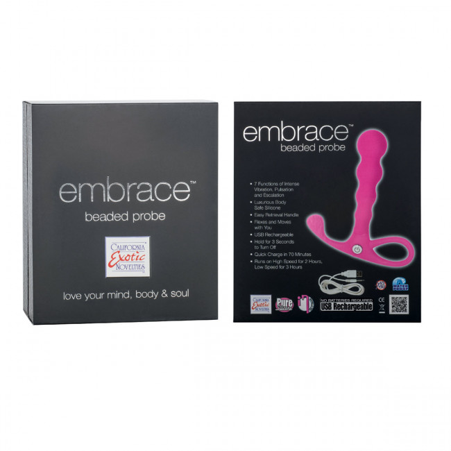 Розовый анальный вибромассажер Embrace Beaded Probes - 9,5 см., California Exotic Novelties