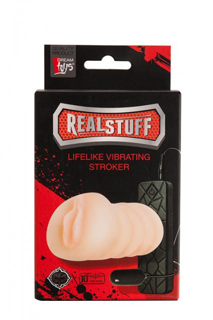 Мастурбатор-вагина REALSTUFF VIBRATING MASTURBATOR PUSSY с 10 режимами вибрации и проводным пультом, Dream Toys