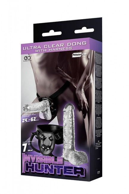 Прозрачный фаллоимитатор с креплением на поясе кольцом INVISIBLE HUNTER 7INCH DONG AND HARNESS - 17,8 см., NMC Прозрачный фаллоимитатор с креплением на поясе кольцом INVISIBLE HUNTER 7INCH DONG AND HARNESS - 17,8 см., NMC
