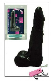 Вибромассажер-фаллос с мошонкой и с выносным пультом - 19 см., Sextoy 2011
