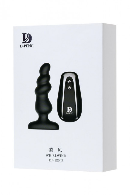 Чёрная анальная втулка Whirlwind D-PENG с пультом - 12,2 см., D-PENG Чёрная анальная втулка Whirlwind D-PENG с пультом - 12,2 см., D-PENG