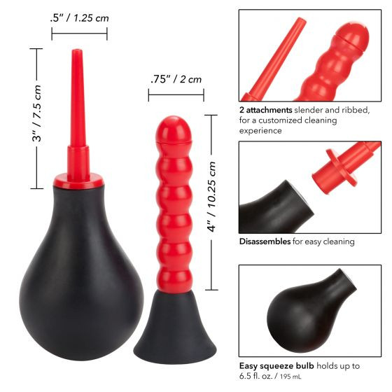 Черно-красный анальный душ с 2 сменными насадками Ribbed Anal Douche, California Exotic Novelties