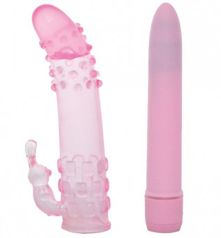 Розовый вибратор с рельефной насадкой GOOD VIBES ORGASMIC DREAM VIBRATOR SET - 15,2 см., Dream Toys