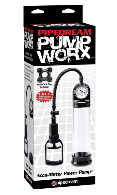 Мужская помпа Accu-Meter Power Pump с манометром, Pipedream