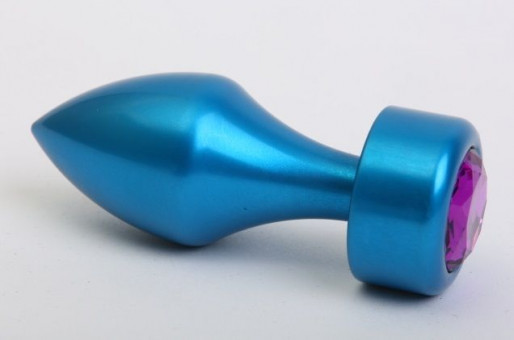 Синяя анальная пробка с фиолетовым стразом - 7,8 см., 4sexdreaM