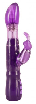 Фиолетовый вибратор с ротацией и клиторальной стимуляцией Purple Surprise - 24,5 см., Orion