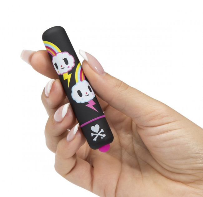 Чёрная вибропуля  с тучками MINI BULLET VIBRATOR BLACK STORM CLOUDS, Tokidoki
