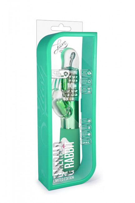 Зелёный вибромассажер с клиторальной стимуляцией Emerald G Rabbit - 26 см., Blush Novelties Зелёный вибромассажер с клиторальной стимуляцией Emerald G Rabbit - 26 см., Blush Novelties