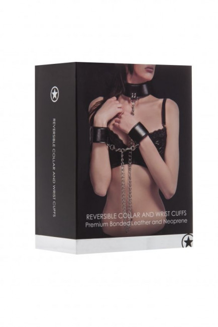 Чёрный двусторонний ошейник с наручниками Reversible Collar and Wrist Cuffs, Shots Media BV Чёрный двусторонний ошейник с наручниками Reversible Collar and Wrist Cuffs, Shots Media BV