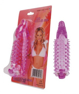 Фиолетовая насадка на фаллос с шипами и вибрацией, Sextoy 2011