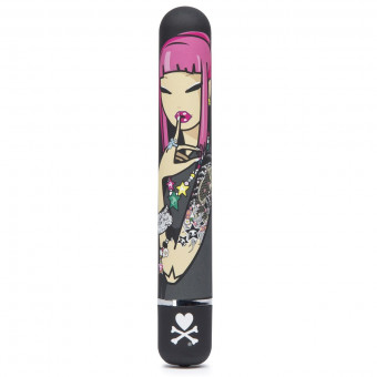 Чёрный вибратор с принтом CLASSIC VIBRATOR BLACK PINK LIPSTICK WOMAN - 18,4 см., Tokidoki