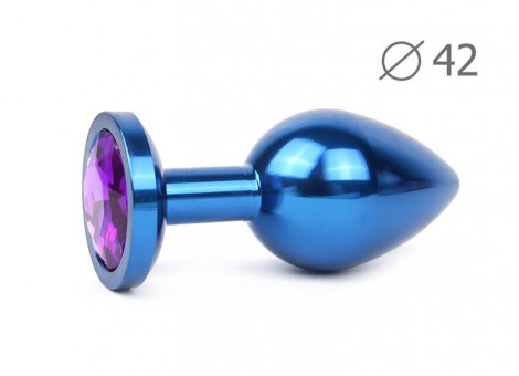 Коническая синяя анальная втулка с кристаллом фиолетового цвета - 9,3 см., Anal Jewelry Plug