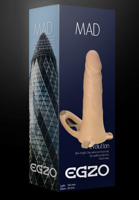 Телесный полый мужской страпон MAD - 18,5 см., EGZO