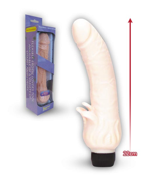 Телесный вибратор с клиторальным лепестком JELLY CLITTERIFIC VIBRATOR - 22 см., Distra