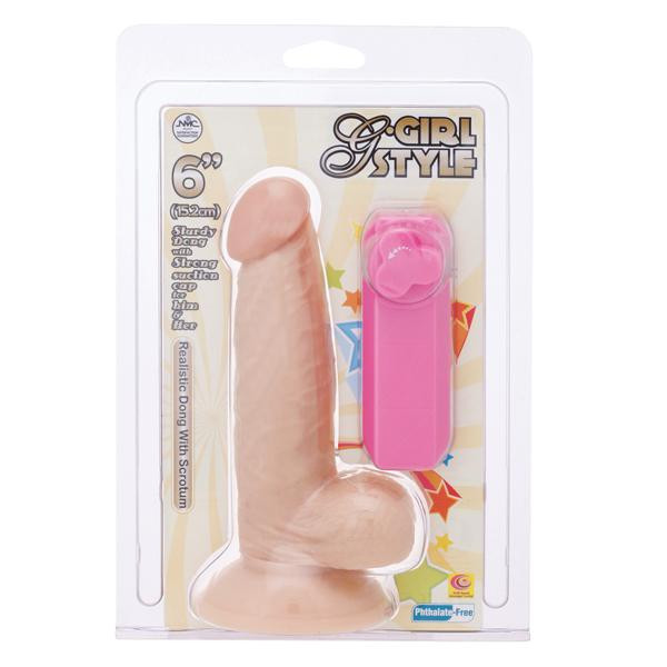 Реалистичный вибромассажёр с присоской и выносным пультом G-GIRL STYLE 6INCH VIBRATING DONG - 15,2 см., NMC