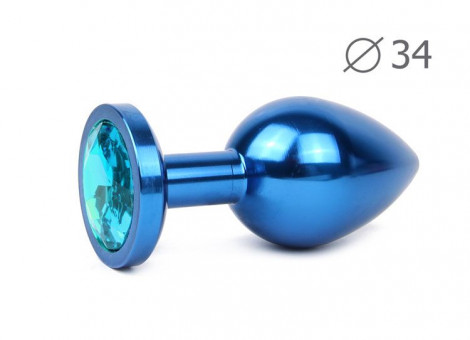Коническая синяя анальная втулка с голубым кристаллом - 8,2 см., Anal Jewelry Plug