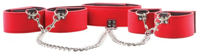 Чёрно-красный двусторонний комплект для бандажа Reversible Collar / Wrist / Ankle Cuffs, Shots Media BV