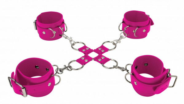 Розовый комплект оков Hand And Legcuffs , Shots Media BV