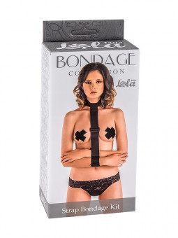 Ошейник с длинной лентой и наручниками Strap Bondage Kit Plus Size, Lola toys