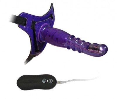 Фиолетовый страпон с вибрацией 10Mode Vibrations Harness-G spot Dong - 18,7 см.